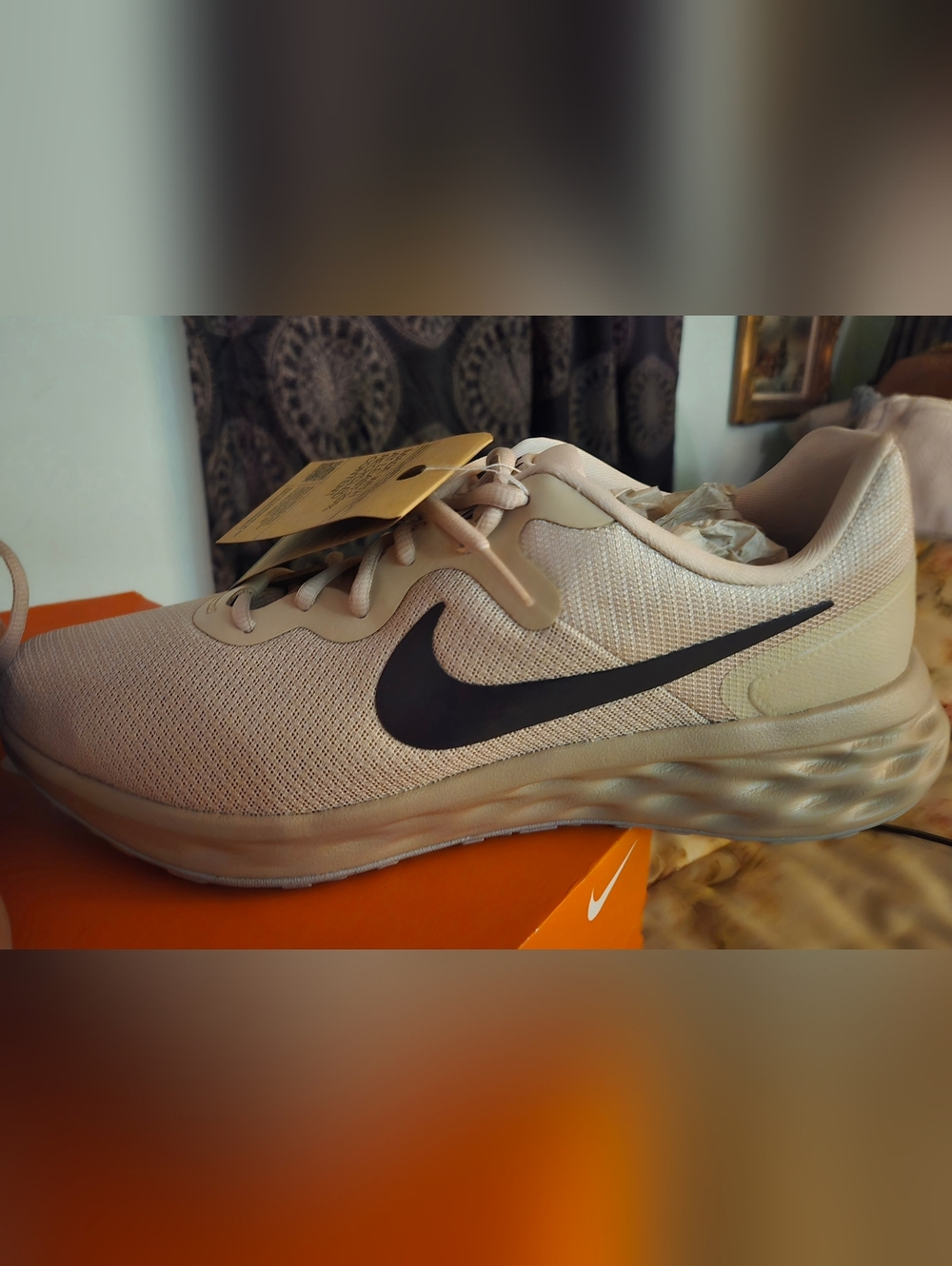 Nike Oatmeal Trainer with Navy Swoosh